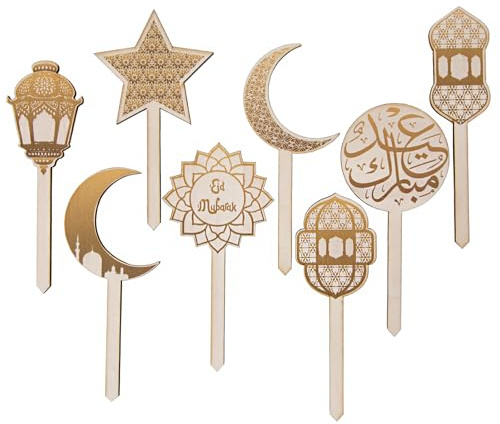 Logbuch-Verlag 8 kleine Holzstecker für Baklava, Kuchen & Desserts Ramadan Deko Bayram Eid al-Fitr 12 cm