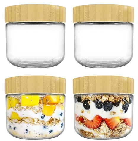 PanVibe EinmachgläSer mit Schraubdeckel - 4 Stück 300ml Meal Prep Overnight Oats Gläser mit Deckel, Wiederverwendbare Joghurtgläser mit Schraubverschluss, Luftdichte Marmelade Vorratsgläser