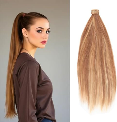 JJstar 70cm Langer Glatter Pferdeschwanz Zopf Haarteil, Synthetische Haarverlängerung für Damen und Mädchen