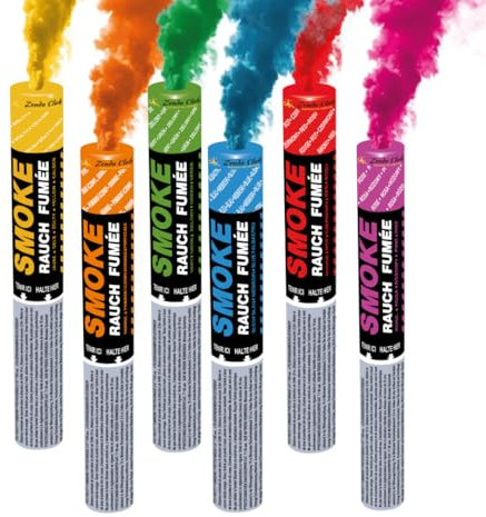 Lot de 6 Fumigènes à Main ± 120 Secondes Multicolores – Déclenchement à Mèche – Fumigènes Colorés à Tenir en Main – Catégorie F1 – ZENDA CLUB®