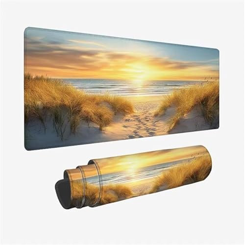 Grand Tapis de Souris Gaming XXL 1600x800X3mm, Plage Tapis de Souris Lever du Soleil Motif Désign, Mouse Pad Gaming Accessoire Vitesse et la précision Améliorées pour Bureau, Ordinateur, Model-50
