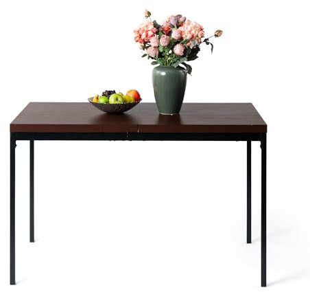 FurnitureR 120cm Vintage Brown Holz Korneffekt Küche Esstisch, moderner hölzerner rechteckiger Esstisch mit schweren Metallbeinen, passend für 4-6 Personen in Esszimmer, Restaurants und Wohnungen