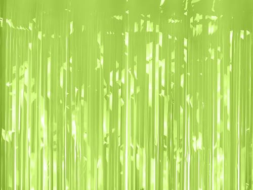 Lametta Vorhang 100x200cm - Folienvorhang mit Langen Fransen - grüner Hintergrund für Fotoshootings - Partyvorhang Disco & Party Deko - Hellgrün