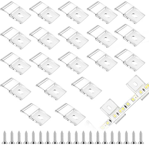 20 Pezzi Clips Trasparenti Adesive per Striscia LED 10mm con Viti, Clip Autoadesive Fissaggio per Montaggio di Striscia, Montaggio di Cavi per Strisce Luminose da 10 mm di Larghezza con Vite
