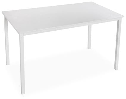 Versa Amaia Table à Manger pour Cuisine, Terrasse, Jardin ou Salle à Manger, Dimensions (H x l x L) 76 x 80 x 140 cm, Bois et métal, Couleur: Blanc