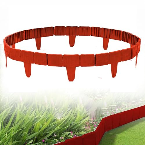 Rasenkante Beeteinfassung in Steinoptik,Beetumrandung Mähkante Randsteine aus Kunststoff, Gartenpalisade Gartenzaun für Garten Border Blumenbeet (Rot,15 m - 60 Stücke)