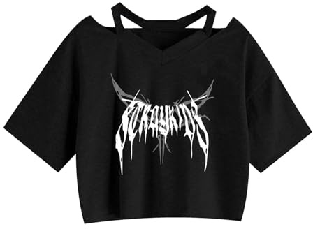 yijee KPOP T-Shirt Damen Crop Top SKZOO – Kurzarm Bauchfrei Oberteil Sommer Shirt Lose Harajuku Style Teenager Mädchen Bluse Sportshirt,