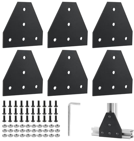 EXLECO 6Pcs Perfil Aluminio, 20 x 20 T Negro Escuadras Metalicas, Placa de Conexión de Aleación de Aluminio con Tornillos, para Ranura de 6 mm de Perfil