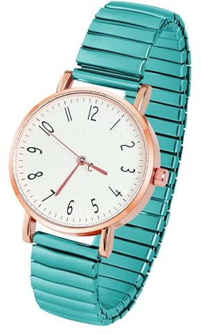 AOOSU Damenuhr, Damen Analog Quarz Uhr mit Elastisch Armband, Große Ziffern Uhren Damen Einfache Armbanduhr Lässig Quarzuhr Kleideruhr Klare Lesbare - Grün