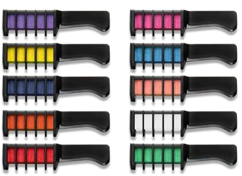 Haarkreide für Mädchen Set – 10 Farben temporäre auswaschbare Haarfarbe – Farbige Mini-Haarkämme Kreide Kamm für Mitgebsel & Party Styling