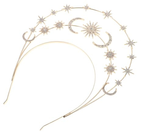 Goldenes Kronen Haarband mit Stern und Mondform, Dreistufig