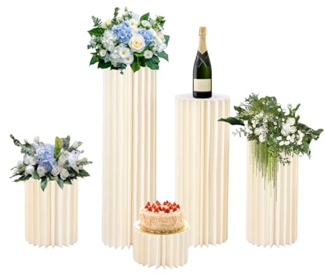 5 PCS Hochzeit Karton Blumensäule Vasen Faltbarer Tafelaufsatz aus Karton, Säulen-Display mit Acryldeckel, Faltbarer Blumenständer Dekosäule für Hochzeit Verlobung Geburtstag Tischdekoration Party