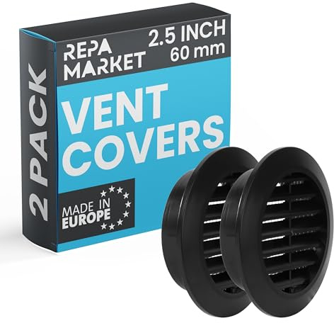 Repa Market 60mm 2 Stück Schwarz Rund Lüftungsgitter mit Insektenschutz - Kunststoff Lüftungsrohr Abdeckung für HVAC Heizung, Kühlung, Klimaanlage - Innen/Außen, Garage, Gartenhaus Luftgitter