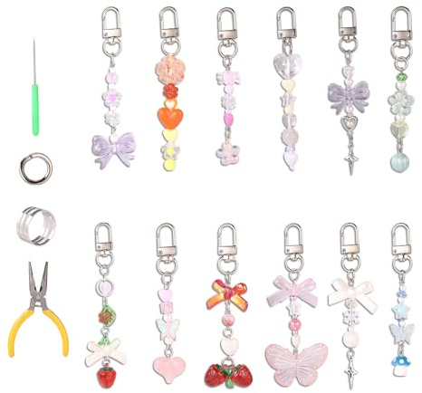 Sinbana 12stk Lipgloss Schlüsselanhänger Set, Niedlicher Lippenpflege Schlüsselanhänger Mit Charm Schmuck für Frauen Party Überraschungen Taschen Charms Schlüssel Geldbörsen Deko (Ohne Lipgloss)