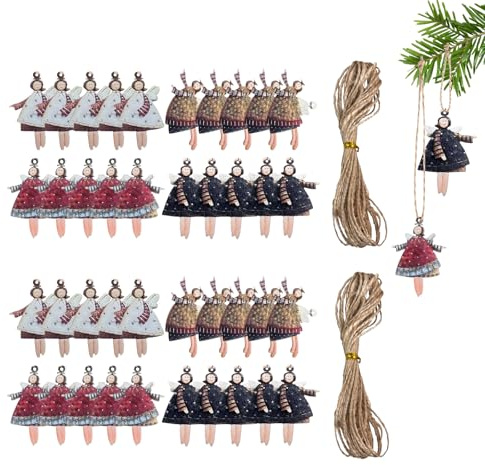 TODAYME 20 Metall Engel Anhänger Weihnachts, 11cm Engel Metall Anhänger Weihnachten mit Bindeschnur, 50g Weihnachts Dekoration Weihnachtsbaum Charms für Christbaumschmuck Fensterschmuck