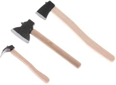 Puppenhaus-Axt, 3 Teile/Satz, Maßstab 1:12, realistische Spielzeug-Axt aus Holz, künstliche Mini-DIY-freundliche dekorative Puppenhaus-Miniaturen für Garten, Holzhackszene, Spielzeug und Spiele.
