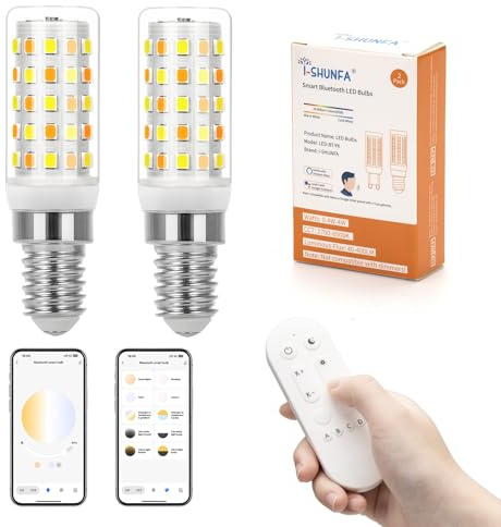 Ampoules LED E14 avec Télécommande et Contrôle via Application, AC 230V, 4W, 400LM, 2700K-6500K, LED E14 à Intensité Variable Bluetooth, Luminosité Réglable de 1%-100% (Lot de 2 avec Télécommande)