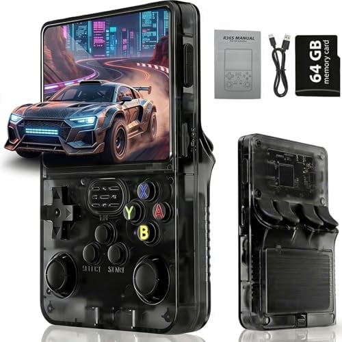 Retro Konsole Handheld Spielkonsole mit 20000+ Spielen, 3,5 Zoll IPS Bildschirm, Tragbare Retro Spielekonsole mit Linux System, R36S Portable Gaming Konsole für Zuhause und Reisen (Rauchschwarz)