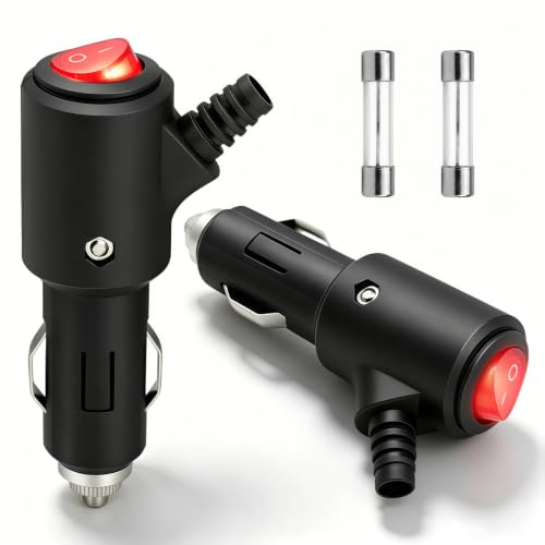 2 Stück KFZ Universal 12V Zigarettenanzünder Stecker mit LED-Schalter, 15A Sicherung Adapter, 12V-24V Normstecker für Auto, LKW, Motorrad, Boot, KFZ Stecker 12V Zubehör