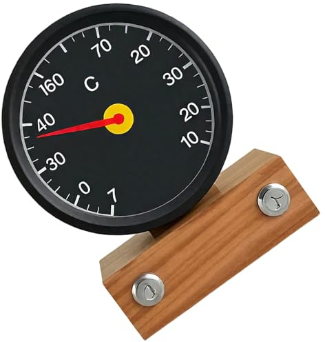 Sauna-Thermometer, rundes Aluminium-Temperaturmesser, hohe Temperatur, klares schwarzes Zifferblatt für trockenes, nasses Dampfbad, 16,5 x 15,8 x 3 cm