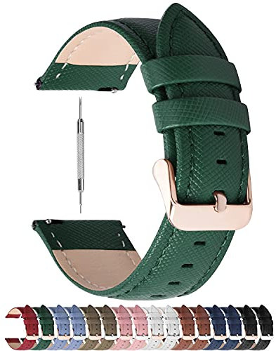 Fullmosa Cinturino 18mm Pelle per Orologi, Cinturino Orologio a Sgancio Rapido per Uomo Donna, Cinturini di Ricambio Smartwatch Compatible con Garmin Vivoactive 4S/ Forerunner 255S/265S, Verde