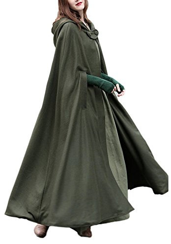 JLTPH Damen Herbst Winter Maxi Lose Umhang mit Kapuze Mantel Poncho Kap Strickpulli Longstrickjacke Trenchcoat Outwear(Armeegrün,XL)