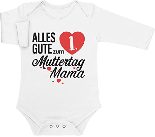 Shirtgeil Baby Body Geschenk Muttertagsgeschenk Alles Gute zum 1. Muttertag Mama Langarmbody 0-3 Monate Weiß