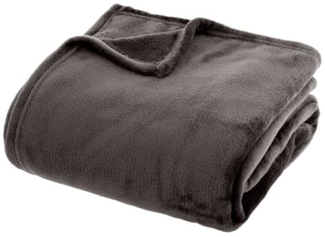 Atmosphera - Plaid uni en Flanelle - Gris foncé 180x230 cm