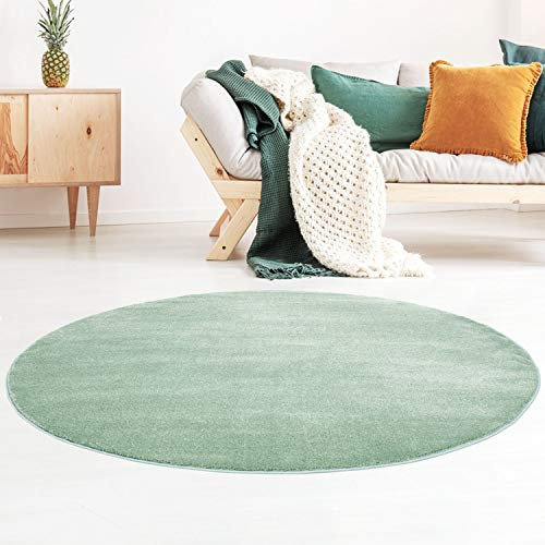 Taracarpet Kurzflor-Designer Uni Teppich extra weich fürs Wohnzimmer, Schlafzimmer, Esszimmer oder Kinderzimmer Gala Mint grün 120x120 cm rund