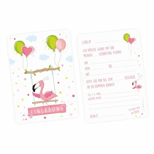 nikima Schönes für Kinder 10 Einladungskarten zum Kindergeburtstag inkl. 10 Briefumschlägen (Flamingo)