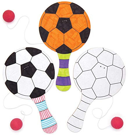 Baker Ross Paddleballschläger „Fußball“ zum Ausmalen (5 Stück) – perfekt als kleine Partyüberraschung für Kinder und zum Spielen