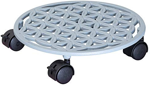 Wagner Soporte con Ruedas para Plantas Flower of Life Ø 29 x 6,5 cm I para Uso Exterior + Interior I Carro de Hierro Fundido, Blanco papiro I 2 Frenos I Capacidad de Carga 50 kg - 20091901
