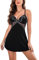 ADOME Tenue Sexy Femme Body Lingerie Pyjama Bandoulière Croisée Réglable en Dentelle Noir M