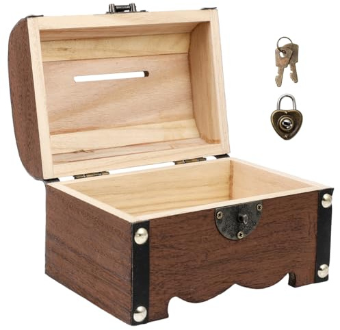 Lioobo Holzschatzkiste Mit Schloss Vintage Treasure Storage Box 5.7 Zoll Aufbewahrungsbox Und Spardose FüR Zuhause Kindergeburtstag Geschenk