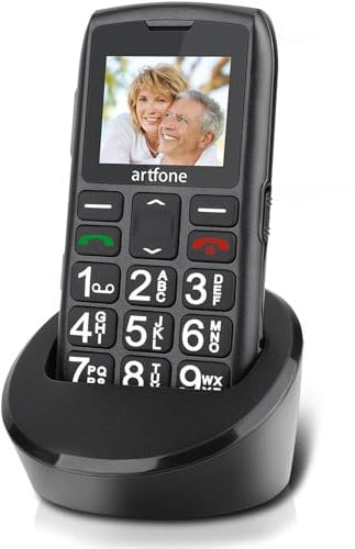 artfone C1+ Telefono Cellulare per Anziani con Tasti Grandi丨Volume alto丨Funzione SOS丨Chiamata Rapida丨Base di Ricarica丨Batteria da 1800 mAh丨Doppia SIM丨GSM Senior Telefoni per Persone Anziane - Nero