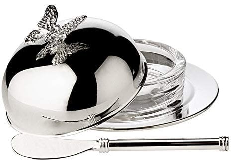 EDZARD Butterglocke Butterfly, Durchmesser 14 cm, edel versilbert, Butterdose mit Deckel und passendem Buttermesser Länge 18 cm