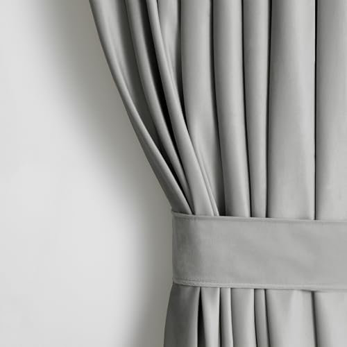 AmeliaHome Set Vorhang H 245 x B 140 cm mit Raffhalter 54 x 10 cm Velvet Optik Stahl 1 St. Kräuselband Wellenband Samt Halbverdunkelungsvorhang Fensterdekoration Dekoschal Dekorvorhang