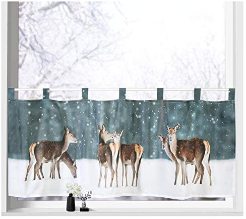 heimtexland ® Scheibengardine Weihnachten Winter Dekoration Fensterdeko Gardine 45x120 cm Typ651 Rehe