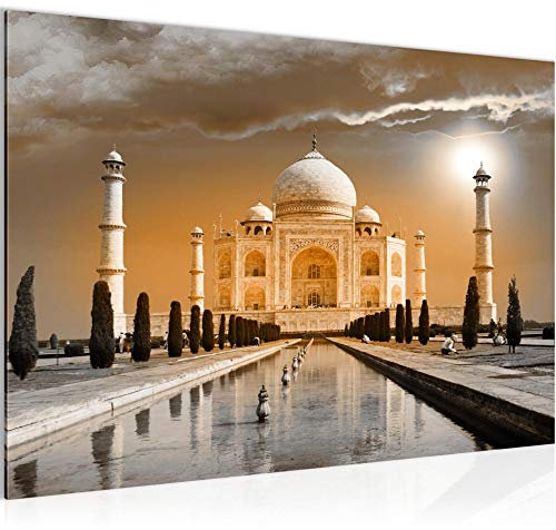 Runa Art Bild Taj Mahal Indien Modern Wandbilder Wohnzimmer Schlafzimmer 1 Teilig - Made In Germany - Panorama Beige Braun Flur 600515b