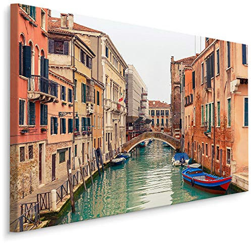 Muralo Leinwandbilder 120x80 Stadt Venedig Gebäude Leinwand Wandbild Kunstdruck Architektur Brücke Kanal Wasser Schlafzimmer Wohnzimmer Wanddekoration Design XXL 393 Br. 120 cm x Hö. 80 cm