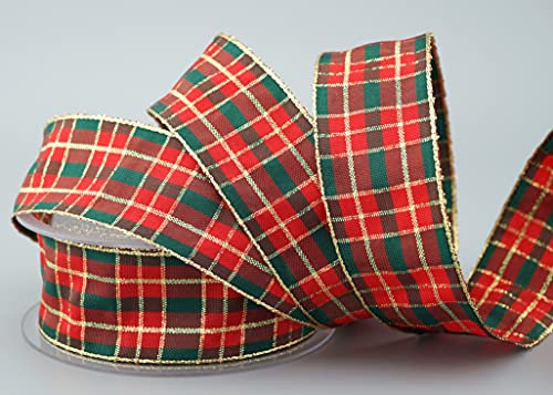 20 m x 40 mm Karo Weihnachtsband GRÜN ROT GOLD (123) mit Lurex Drahtkantenband Dekoband Geschenkband Schottenkaro Glanzband Goldkante Draht Schleifenband Winter Christmas Check