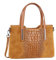 OBC Made IN Italy Damen Echt Leder Tasche Kroko-Prägung Business Shopper Schultertasche Handtasche Ledertasche Umhängetasche Wildleder Cognac
