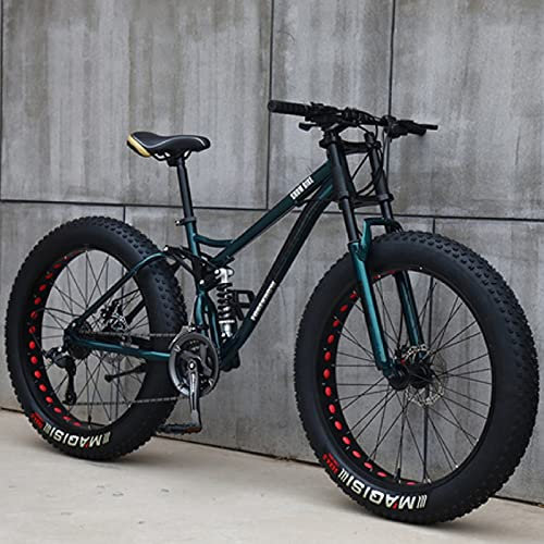 26 Pulgadas Bicicletas de Montaña, 24 Velocidades Bicicleta MTB Bikes de Fat Tire para Adultos, Marco de Acero de Alto Carbono Doble Suspensión Completa Doble Freno de Disco