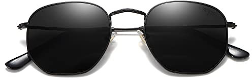 SOJOS Mode Polygon Sonnenbrille Damen Herren Verspiegelte Polarisiert Linse Leichte Unisex Brille SJ1072 mit Schwarz Rahmen/Grau Linse