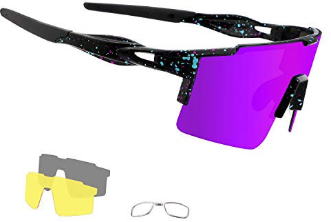 OULIQI Fahrradbrille Herren Damen Polarisierte Sonnenbrille, Sportbrillen TR90 Unbreakable mtb,UV400 Schutzbrille Sportbrille Schnelle brille mit 3 Wechselgläser für Radfahren Laufen Golf Baseball