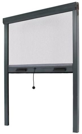 Zanzariera a Rullo in alluminio, Grigio antracite - L150 x A160cm, anti Insetti, Riducibile per finestra, Avvolgimento Verticale