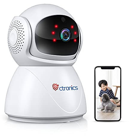 Ctronics 5MP PTZ Überwachungskamera Innen WLAN, 2,4GHz/5GHz Dualband WiFi IP Kamera Indoor mit 355°/90° Schwenkbar, Bewegungs-/Menschenerkennung, Automatische Verfolgung, IR Nachtsicht, 2-Wege-Audio
