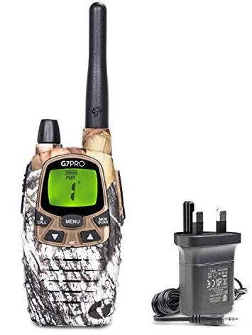 Midland G7 Pro, walkie talkie radio bidirezionale, dual band 16 canali PMR446 e 69 LPD senza licenza, 4 batterie ricaricabili, clip per cintura, certificato UKCA, spina UK, 1 radio, Mimetic Mossy Oak
