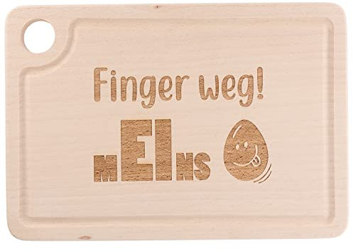 Spruchreif · Schneidebrett aus Holz Mit Witziger Gravur und Griffloch · Frühstücksbrett Mit Eierhalter · Finger Weg! mEIns