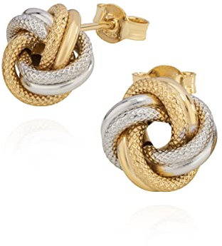 NKlaus Paar 10mm bicolor Muster Knoten Ohrstecker 585 Gelb Gold 14 Karat Ohrringe 9637